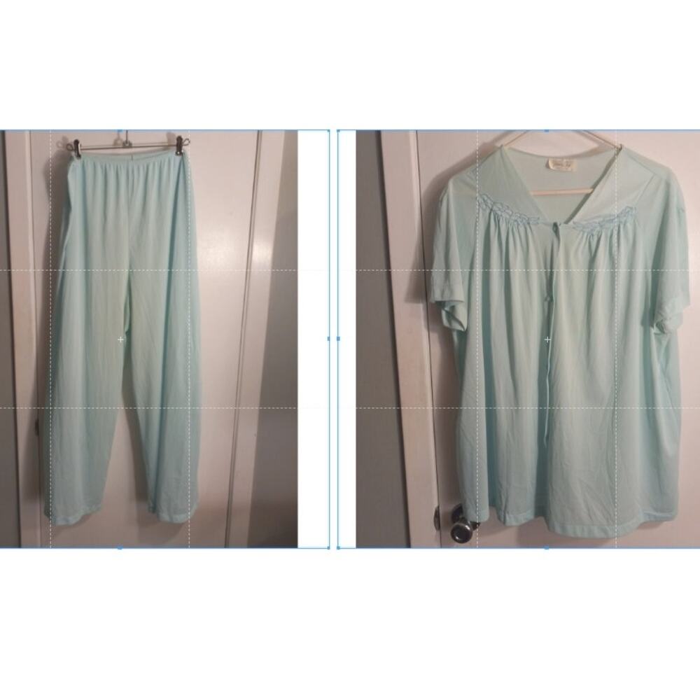 Vintage 70s Vanity Fair Pajama Set XL Mint Green Nylon Tricot USA Sleepwear